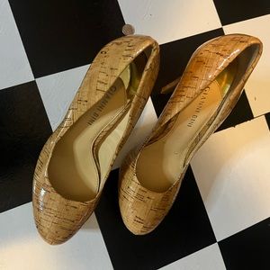 Women’s Gianni Bini Cork leather platform closed toe 5”inch stiletto heels Sz 8